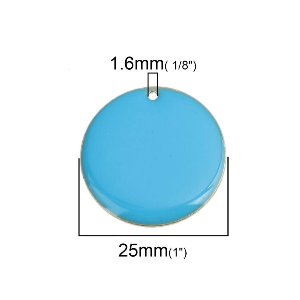 DoreenBeads Copper Enamelled Sequins Pendant Brass Colorful Round Style Jewelry DIY Charms 25mm Dia., 5 PCs: blue