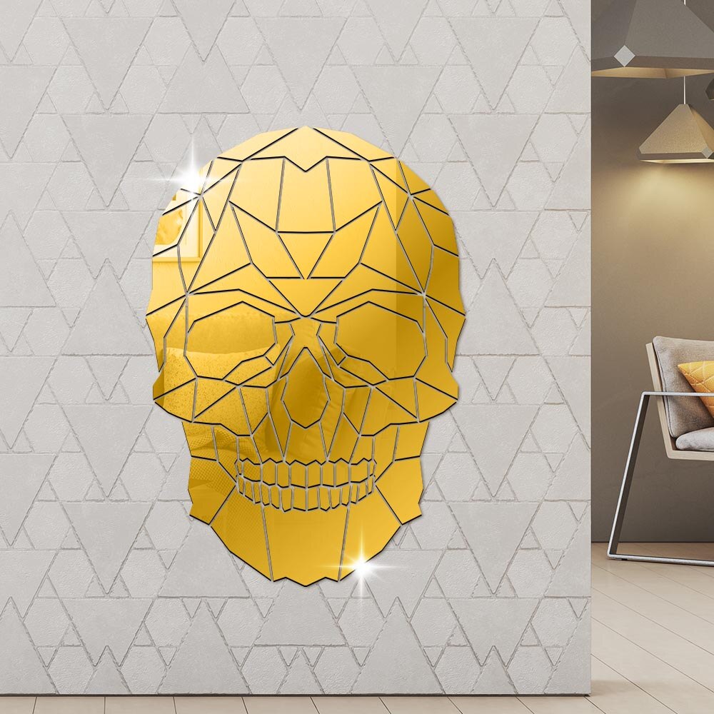 Horror Skull Head Wall Stickers Halloween Modern Home Decor Geometric Grim Skeleton Head DIY Acrylic Mirror Spiegel