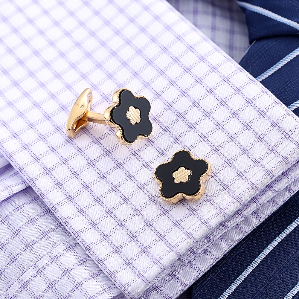 Boutons de manchette de chemise de costume pour hommes dorés de luxe, boutons de manchette de Style fleur pour marié de mariage, d'anniversaire pour père, bijoux