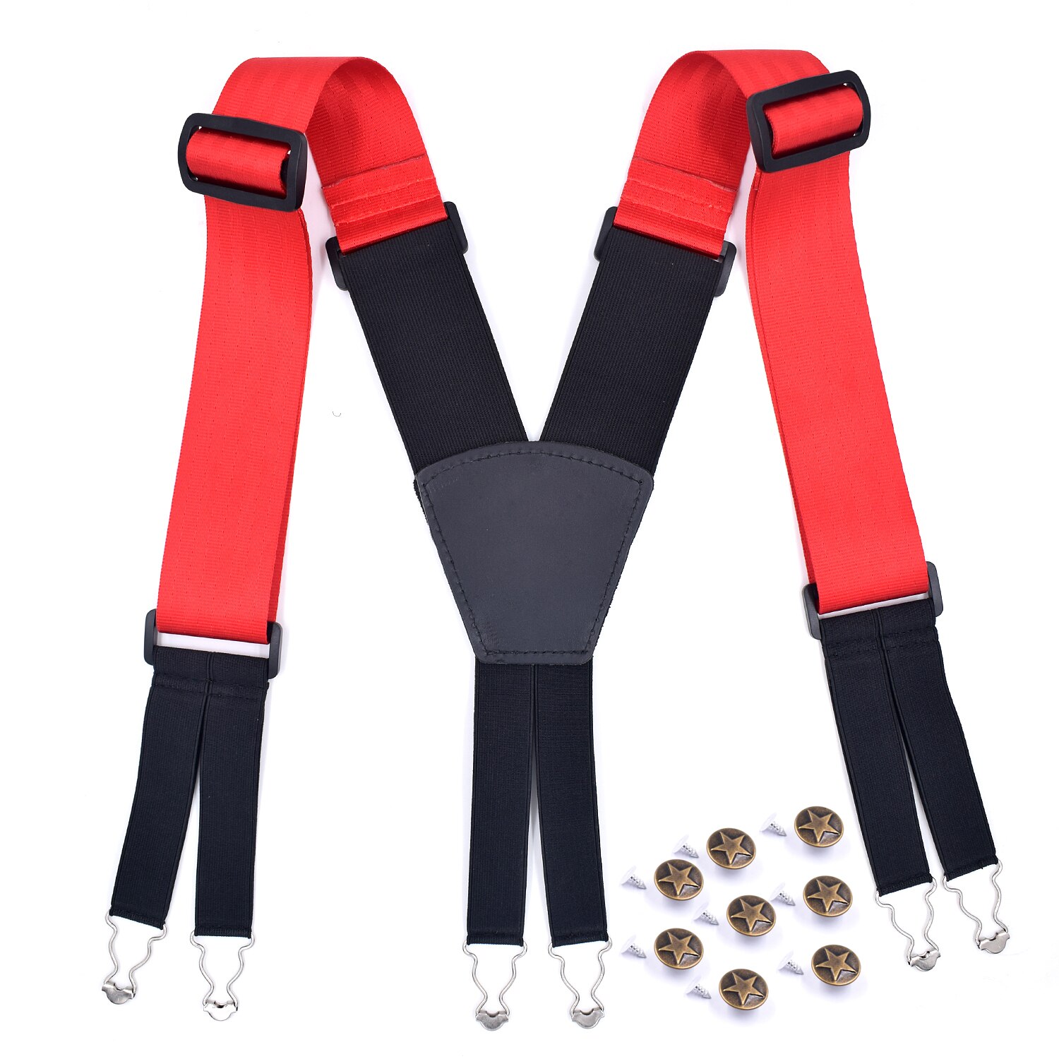 Plus size seler til kraftige herrebukser med 6 stærke clips 5cm brede elastiske justerbare seler med bukserem med x-ryg