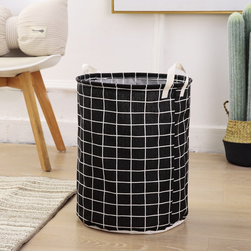 New japanese cotton and linen fabric laundry basket, foldable storage bucket, waterproof laundry basket, storage basket: Black
