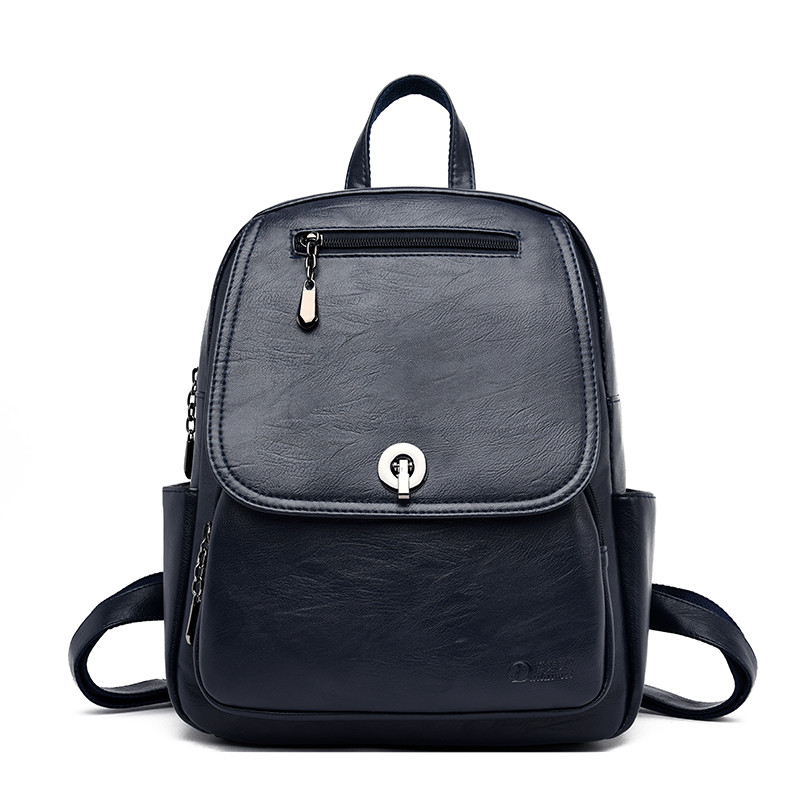 Vintage zwarte damesrugzak, merk damesrugzak, leren boekentas voor tienermeisjes, schooltas, reistas voor dames: Donkerblauw