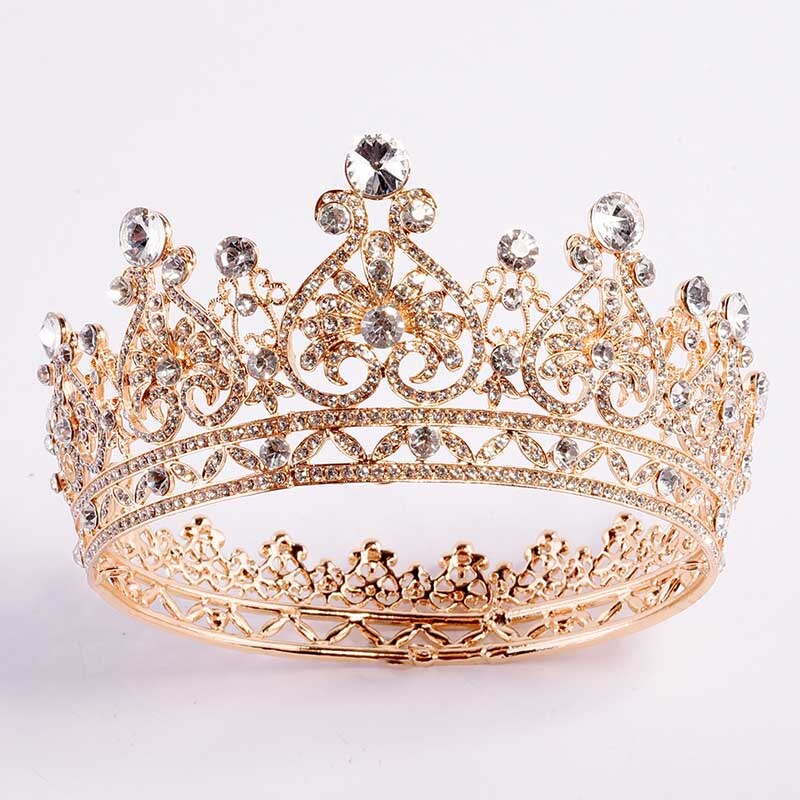 FORSEVEN Große Volle Kreis Strass Braut Diademe Königin Prinzessin Festzug Krone Hochzeit Braut Diadem Haar Schmuck Zubehör: Gold