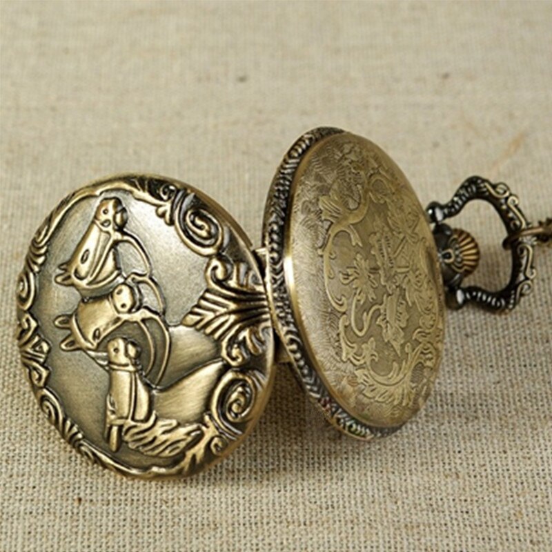 Trzy konie kieszonka na zegarek zegarki moda zegarek kieszonkowy kwarcowy stary naszyjnik wisiorek zegar prezent brązowy zegarek kieszonkowy naszyjnik łańcuch