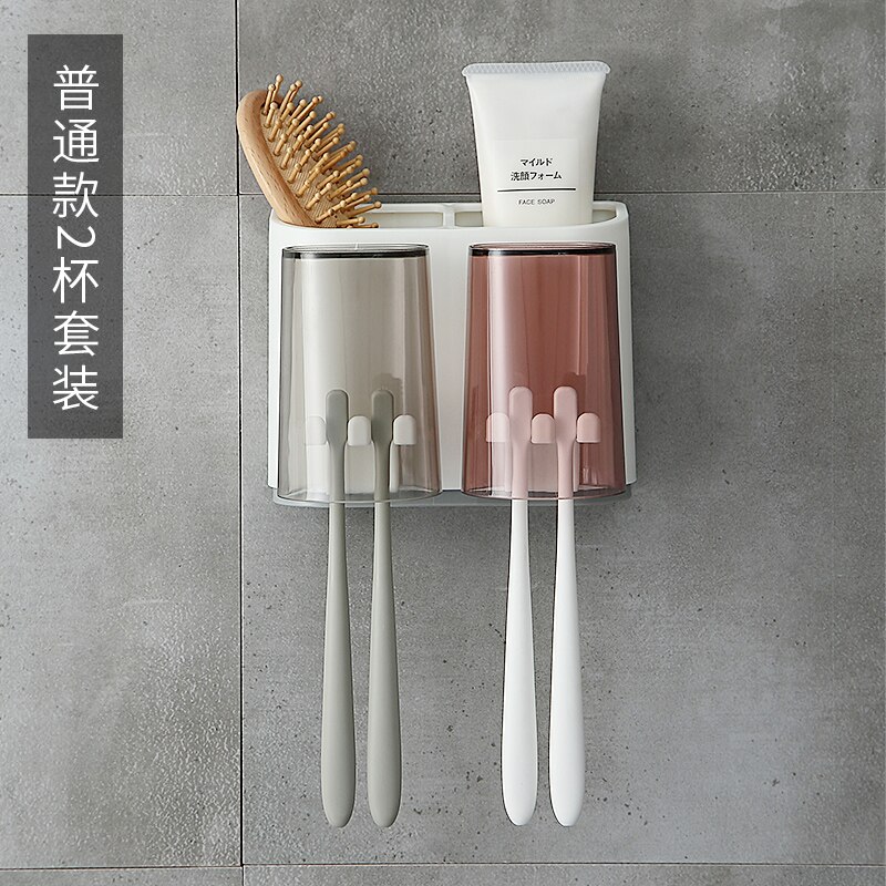 Bad vegg-type tannbørsteholder hullhull børste kopp vegg-type veggmontert munnvann: Hvit