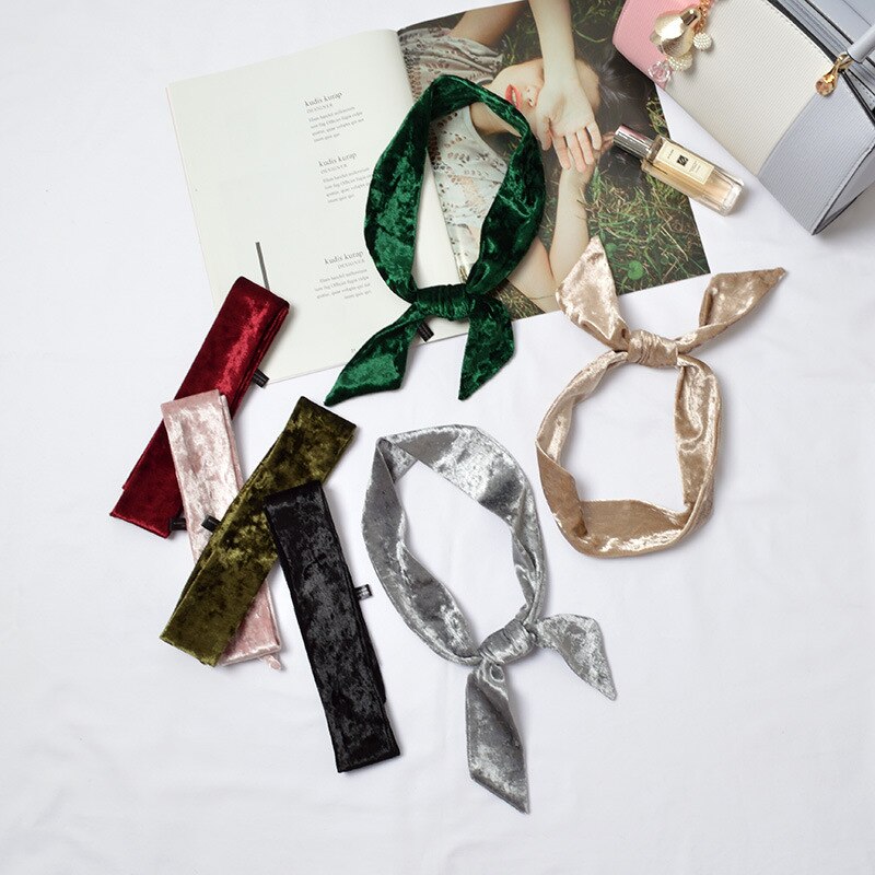 Gargantilla de terciopelo para mujer, pañuelo delgado de Color sólido, Bandana , ropa para el cuello, pulsera, ropa para la cabeza, [1278]