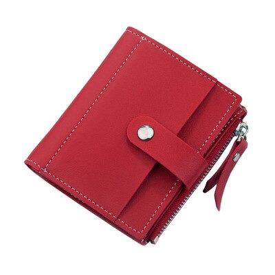 Women's wallet ladies wallet long Female Hasp & zipper PU Leather Purses portfel damski porte feuille femme carteras para mujer: Red  short