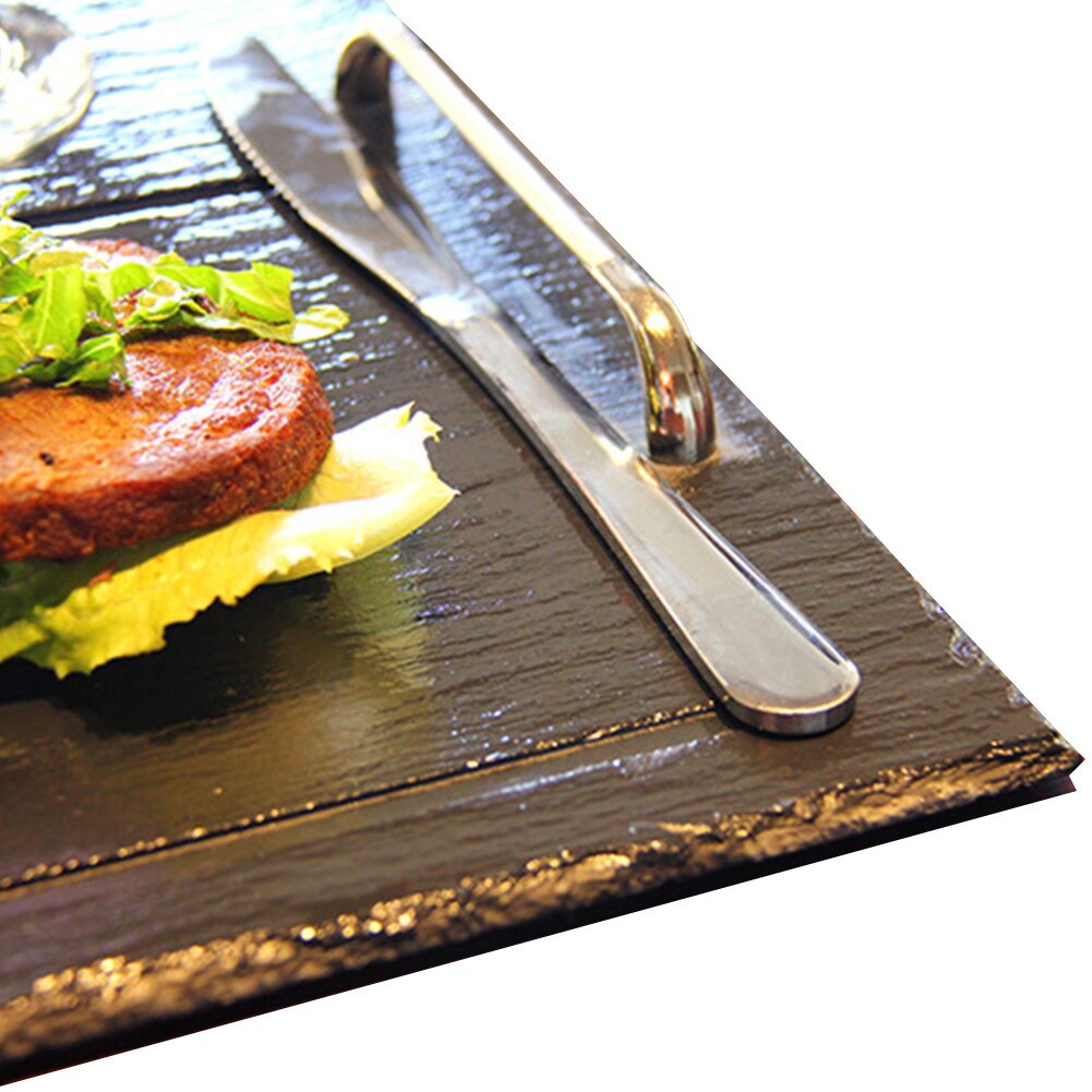 40X30Cm Steak Lade Met Cup Voet En Handvat Natuurlijke Leisteen Plaat Kaas Board Platter Lade Voor Hotel restaurant Steakhouse