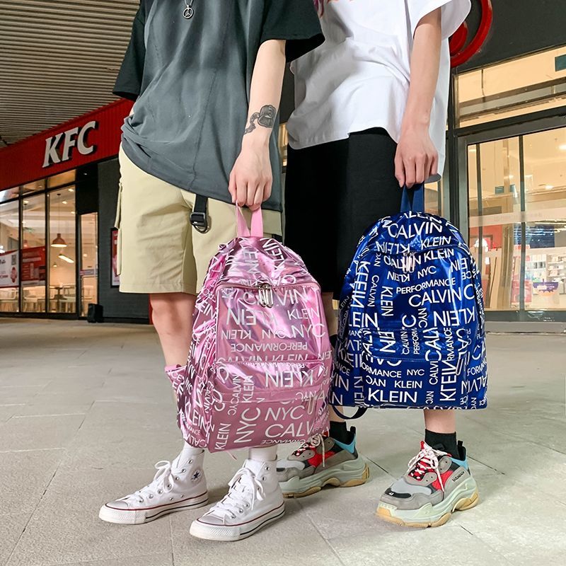 Cool shiny unisex couple school backpacks big student College school bag women men packs