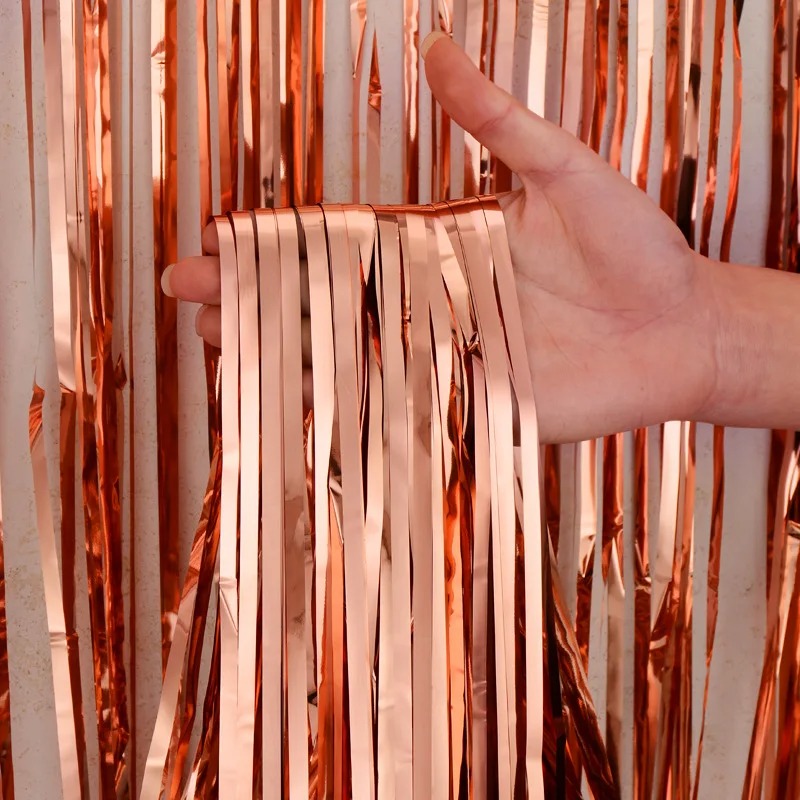 Som fest, metallisk glitterfolie, frynser, gardiner, baggrund til fødselsdag, årsfest, foto, bryllupsdekoration: Orange