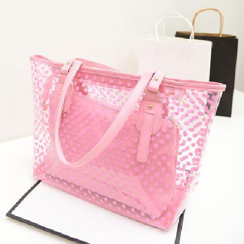 Sac à main Transparent pour femmes, joli Sac Transparent pour bonbons, Point Pvc plage, Sac à bandoulière étanche, gelée,: Pink