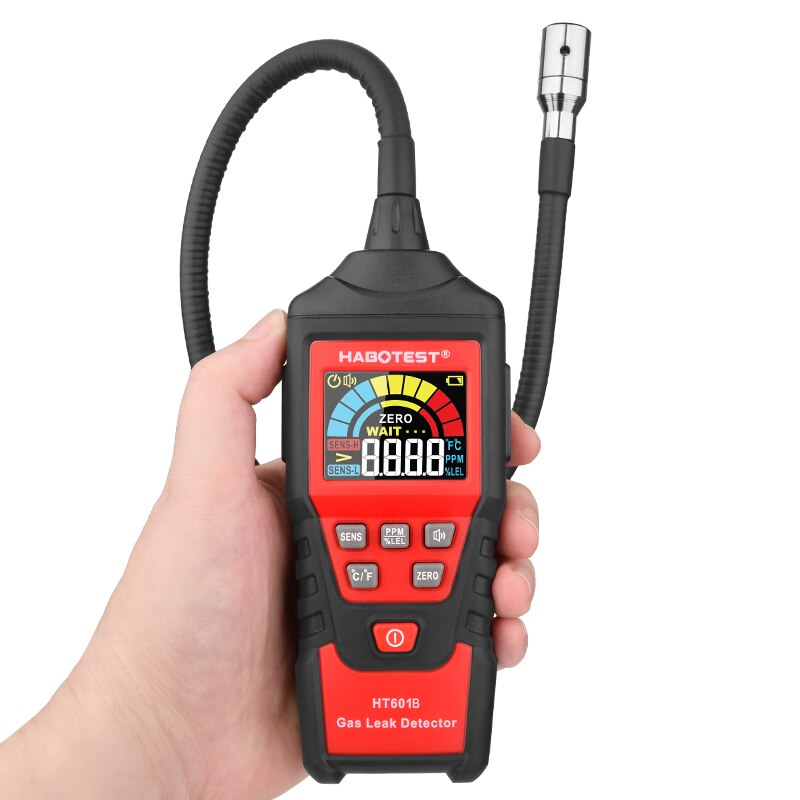 HABOTEST HT601 Combustible Gas Leak Detector 9999 PPM Meter Flammable Natural Analyzer Tester Sound Light Alarm LCD Color