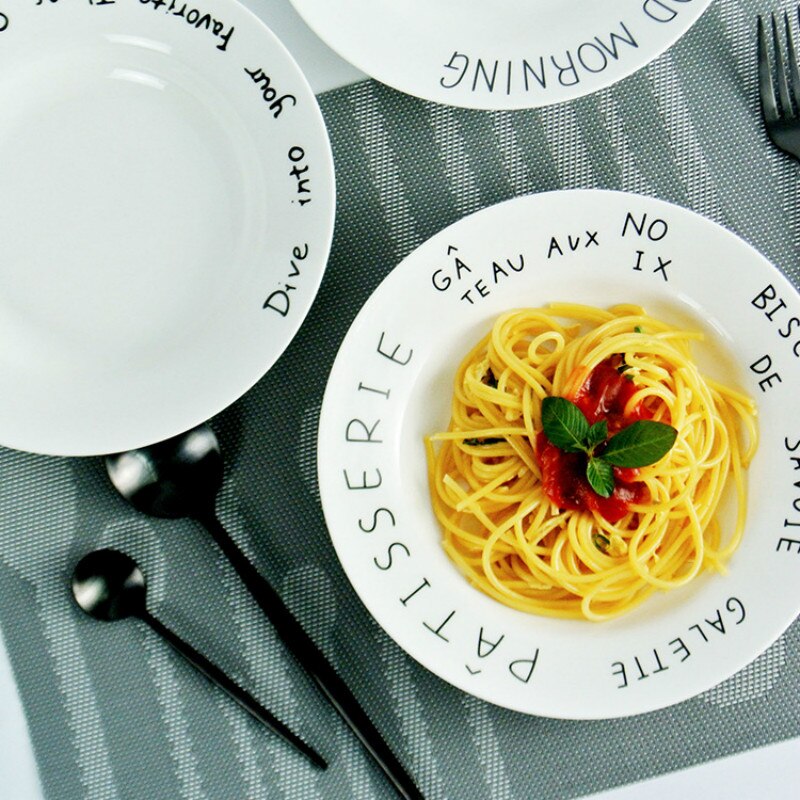 1 stk ins nordisk enkel keramisk skive japansk service flad tallerken dyb tallerken alfabet morgenmadsret dessert tallerken godmorgen