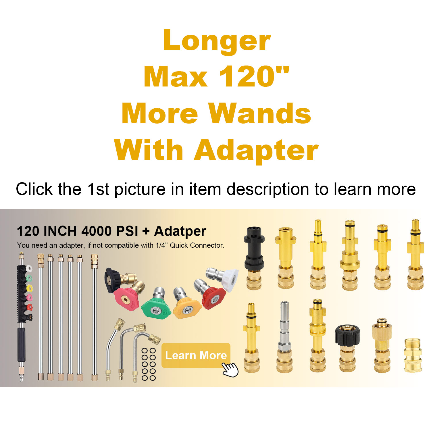 Car Washer Metal Jet Water Spray Lance Extension Wand Nozzle for Karcher K Series Powerful Pressure Washer with 5 Quick Nozzles