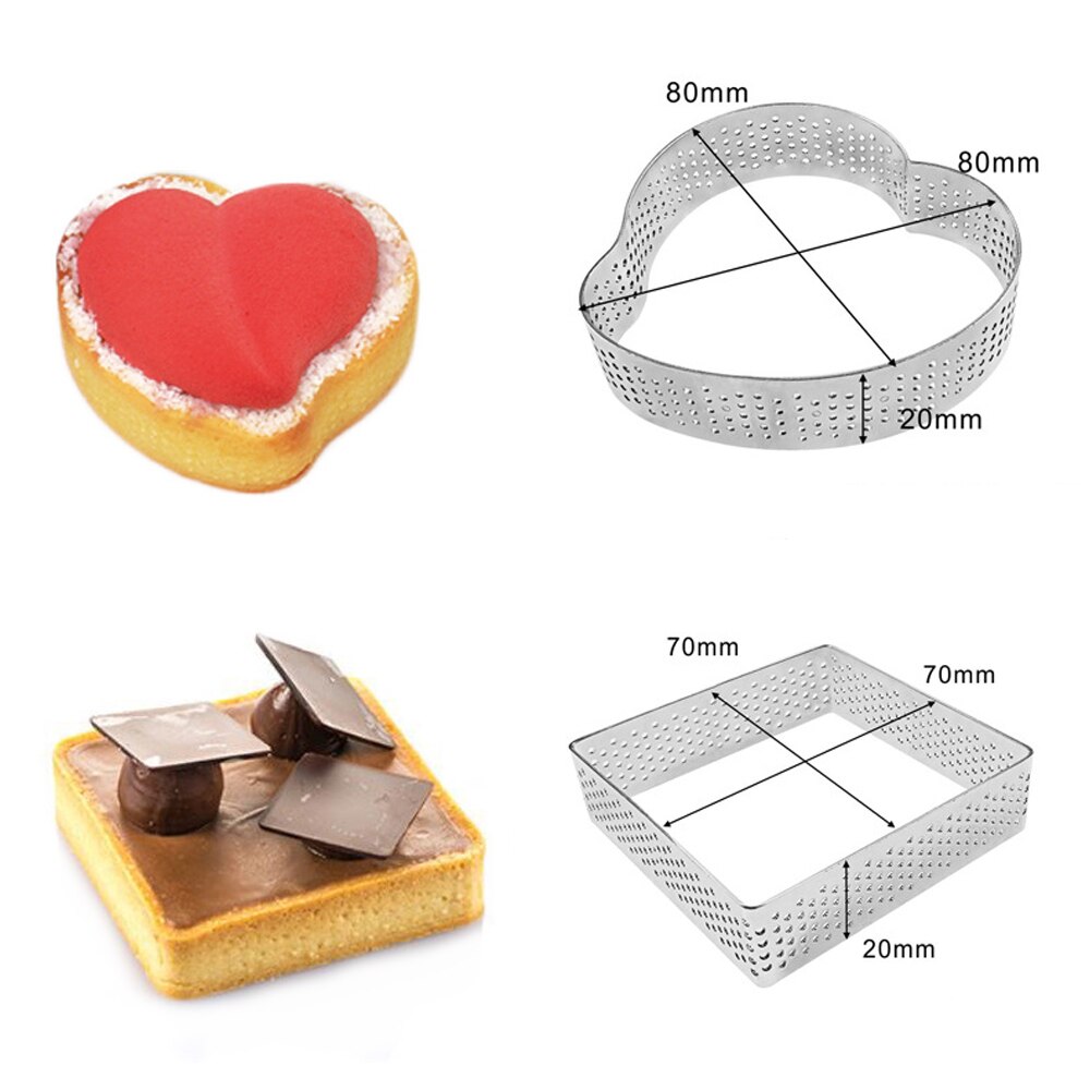 5/1 stk mini mousse kagering i rustfrit stål perforeret form gør det selv æggetærte ring dessert cookies bageform kage bageværktøj