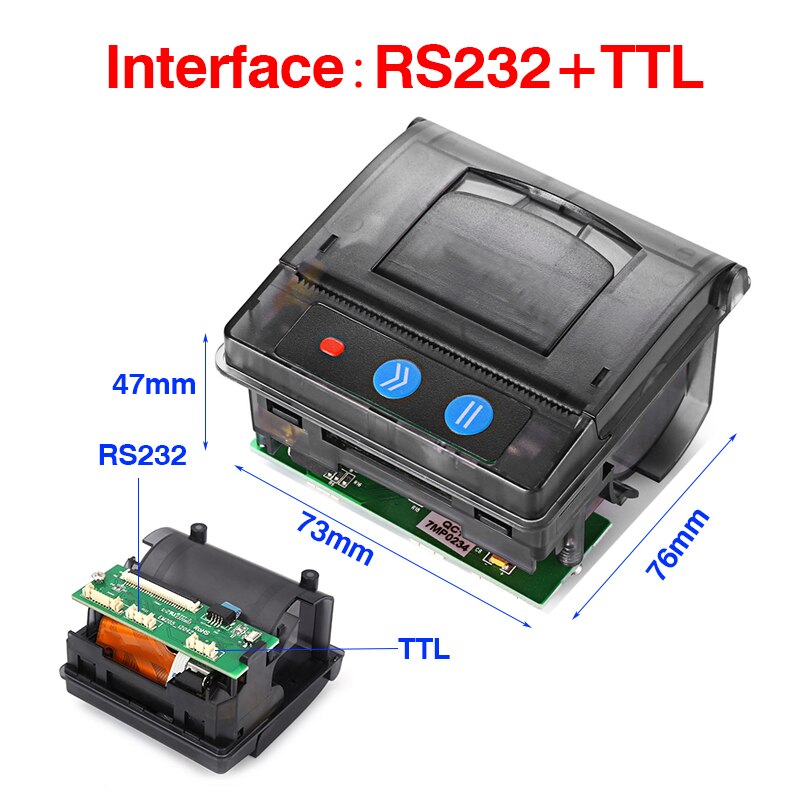 58mm mini stampante termica parallela POS stampante integrata biglietti interfaccia stampante RS232 / TTL uso con 5v-9v per Arduino androide: nero TTL RS232