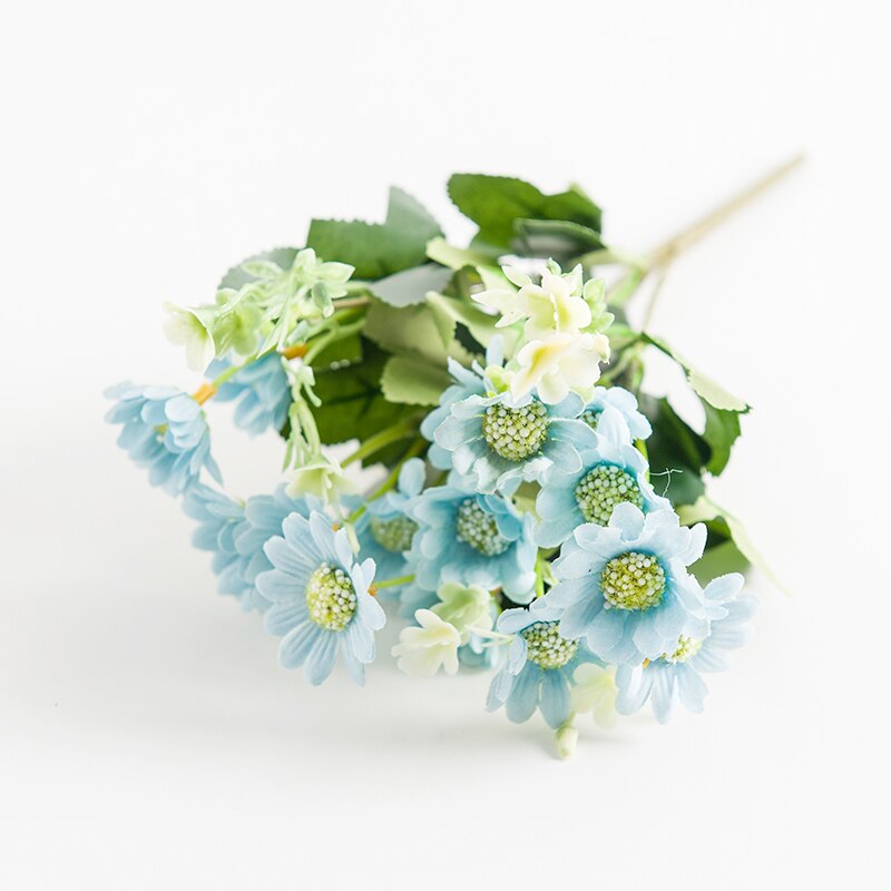 Flores artificiales de seda, jarrones de margaritas para decoración del hogar, accesorios de boda, liquidación decorativa, girasol de Navidad: Azul