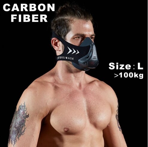 Fdbro sport løbemaske træning fitnesscenter træning cykling elevation cardio udholdenhed vejrtrækning stor højde konditionering sport maske: Kulfiber l