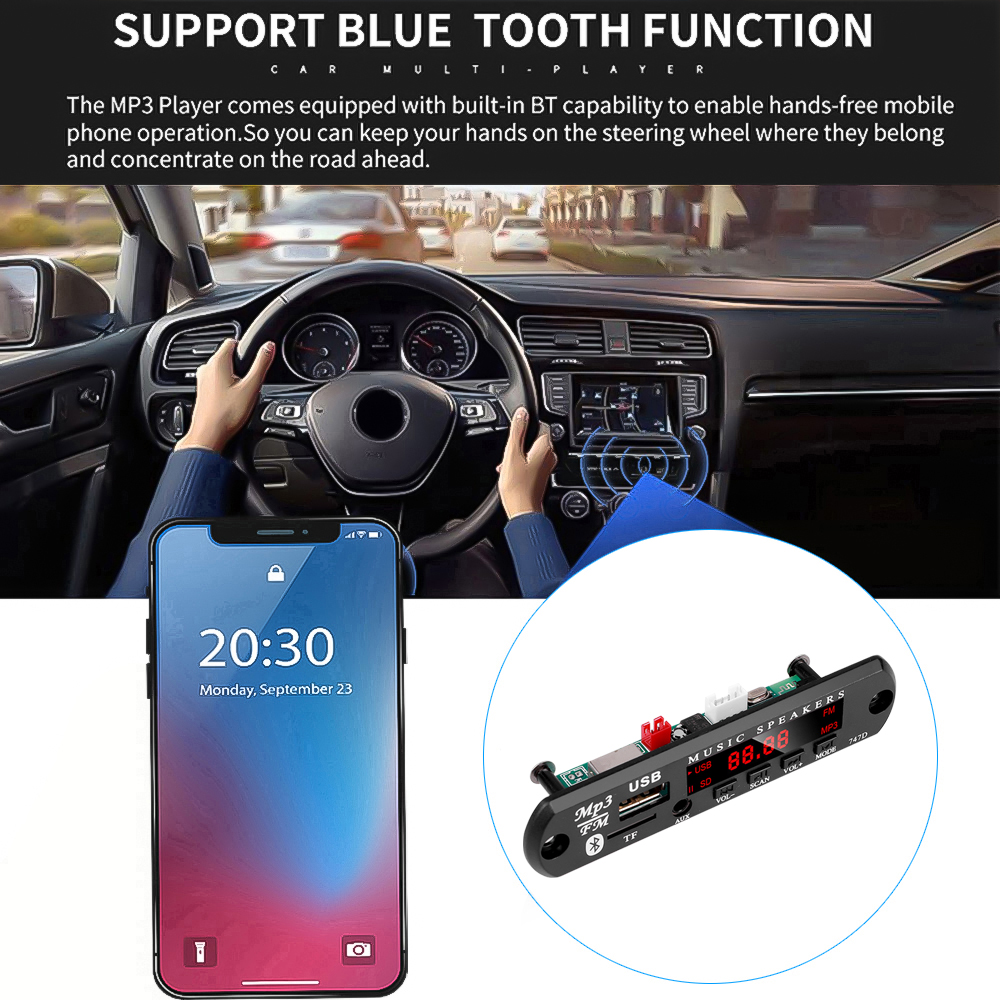 Zestaw samochodowy DC 9V 12V Bluetooth 5.0 Bezprzewodowy dekoder MP3 Płyta audio WMA Samochodowy odtwarzacz muzyczny Moduł bezstratnego audio USB AUX TF Radio