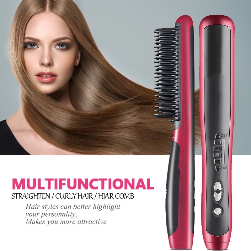 Fast Heating Hair Straightener Brush Straight Hair Comb for Women with Anti-Scald Comb Ceramic Straightening Brush for Travel