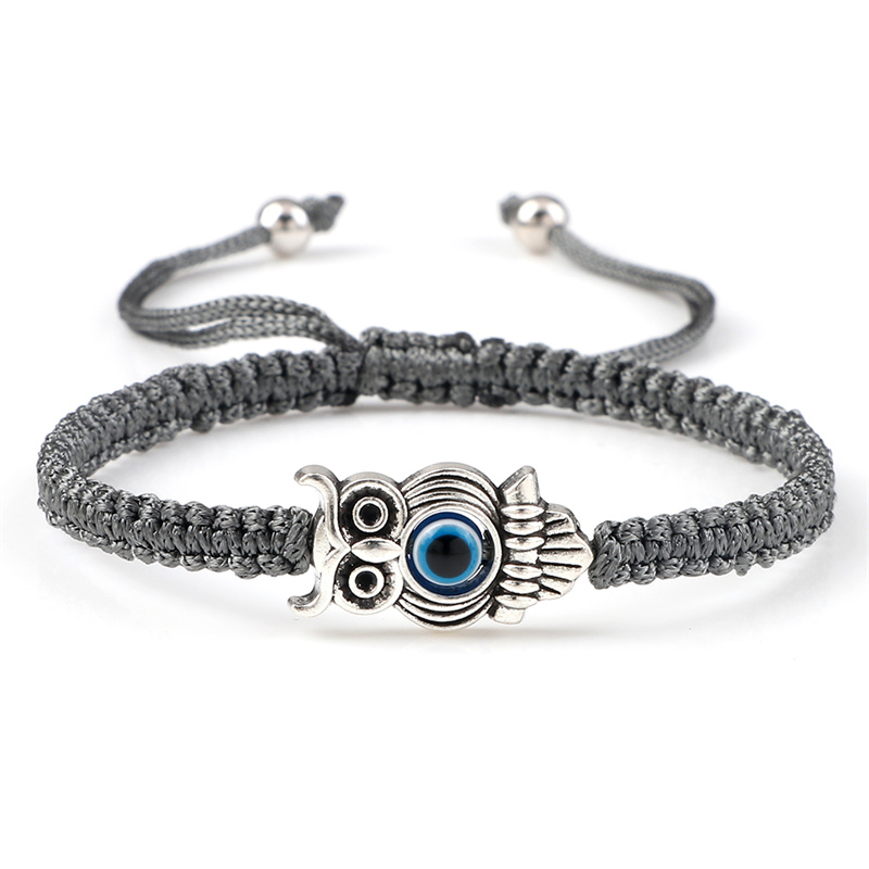 Pulsera ajustable de ojo de la suerte para hombre y mujer, brazalete trenzado de cuerda de hilo rojo hecho a mano, amuleto de búho, joyería de la amistad: Verde oscuro