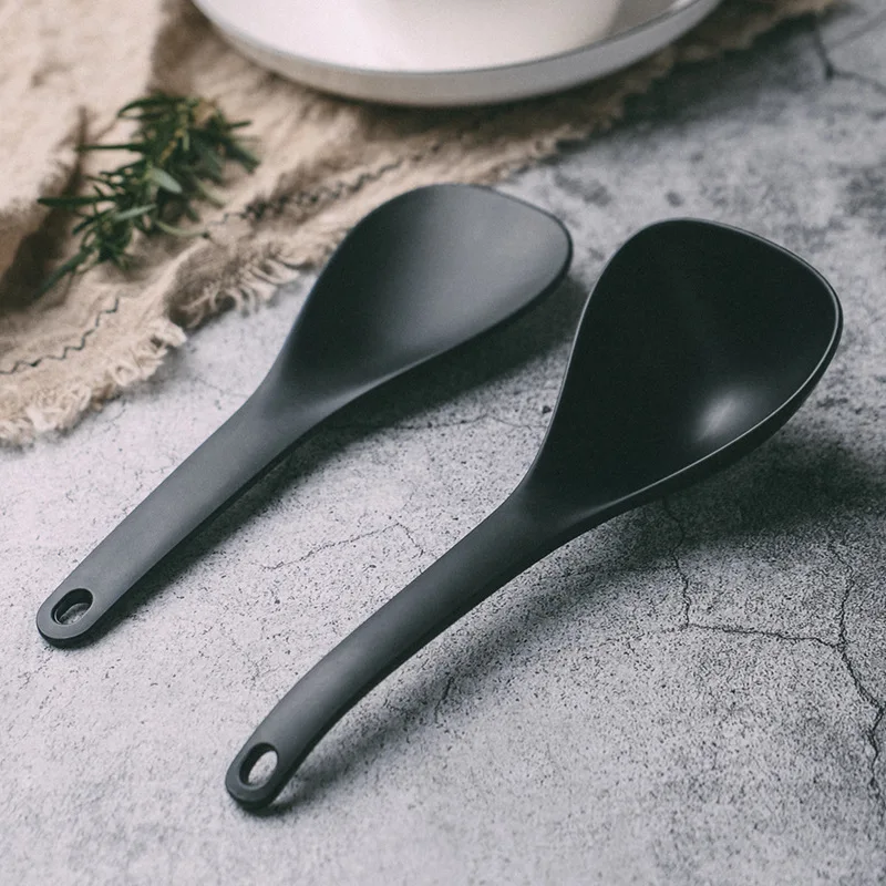 Plastic Non-Stick Rice Spoon Long Cooking Rice Spatula Scoop Black White Hangable Soup Spoon Kitchen Utensil Tableware