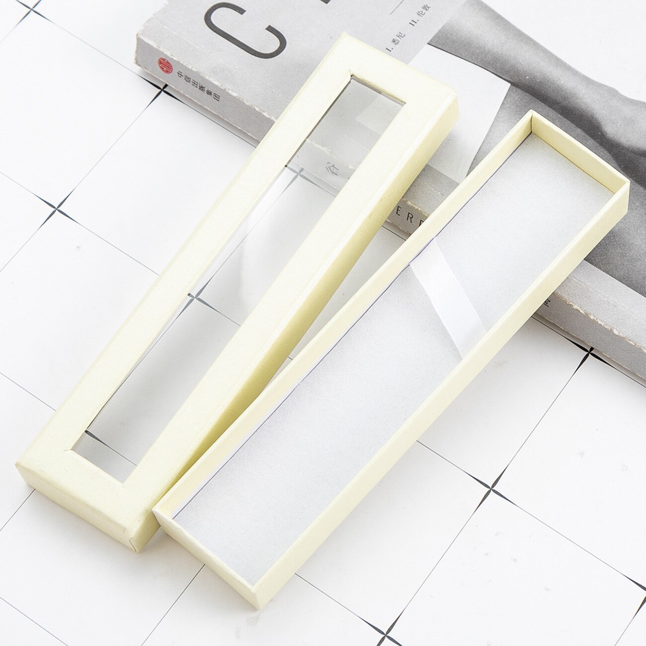Pen Box Transparent Window Paper Packaging Gel Pen Box Pencil Cases Pen Boxes and Packaging Jewelry Box Pencil Box: White