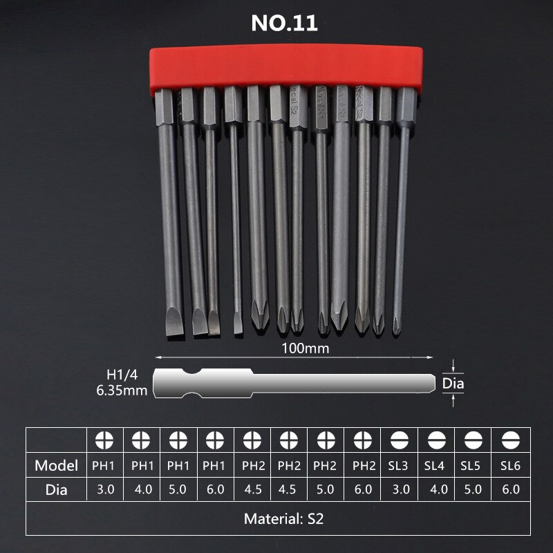 12pcs Set Security Tamper Proof Magnetic Screwdriver Drill Bit Screwdriver Bits Hex Torx Flat Head 1/4 "50mm 75mm 100mm: 11