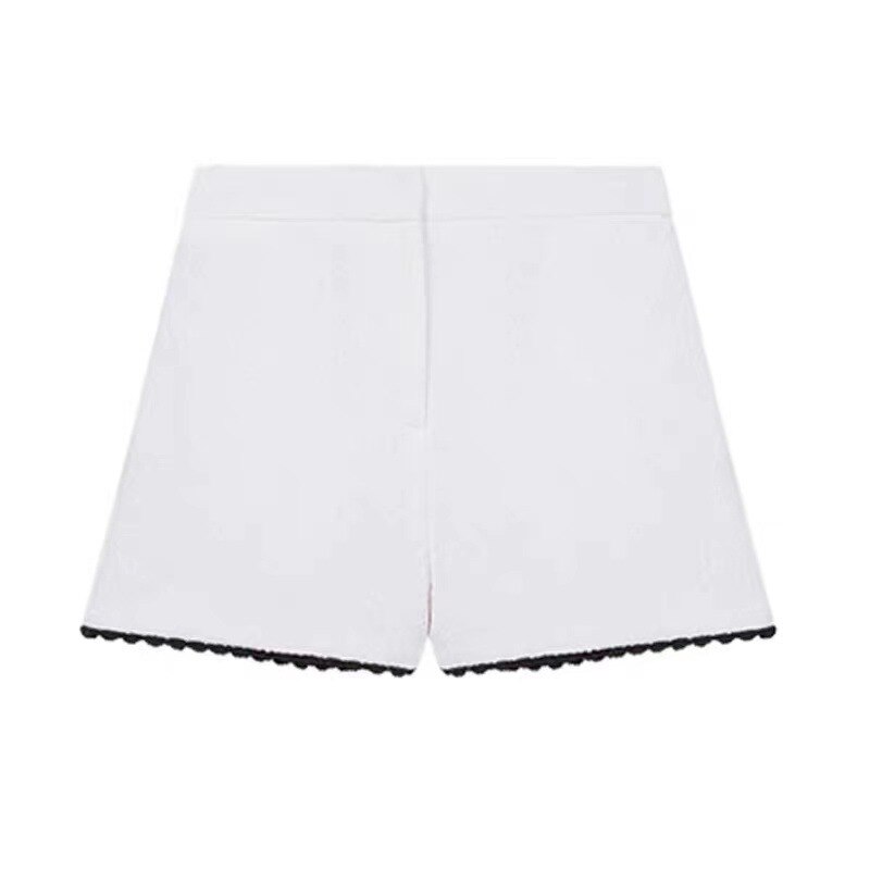 Gilet + short en Tweed pour femmes, veste sans manches en dentelle, couleur contrastée, printemps 2022