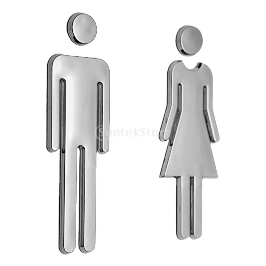 Man & kvinna toalettklistermärke wc dekaler toalettskyltar toalett tvättrum skyltplack för butikskontor hem hotell restaurang inredning: Silver-