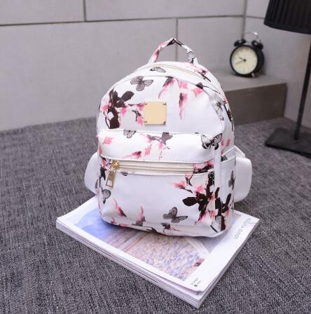 Laget i kina dame blomster ryggsekk reise skinn ryggsekk skulderveske: Beige
