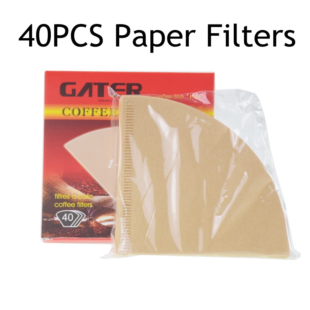 Ecocoffee Reusable V60 Coffee Filter Cup Maker Stainless Steel Holder Metal Mesh Funnel Baskets Coffee Paper Filter: 40PCS FILTERS