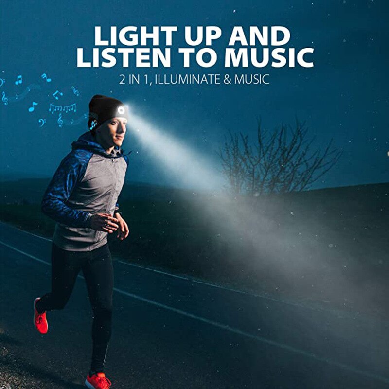 5.0 Bluetooth Gebreide Muts Outdoor Night Running Cap Night Vissen Led Lamp Verlichting Bluetooth Cap Jongen Meisje Bluetooth Kleine Hoed