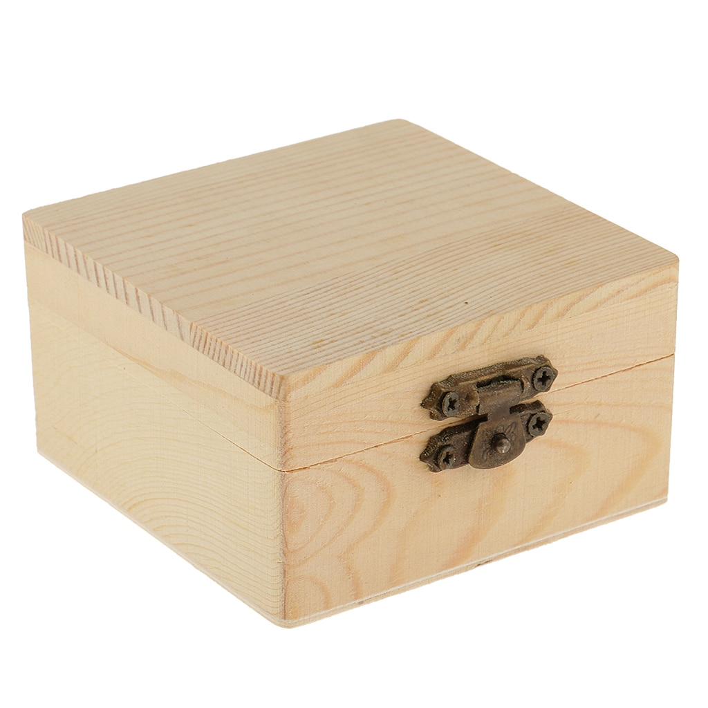Natural Wood Wooden Box Storage Treasure Pirate Chest, Jewellery, Craft Box, Small, Hinged, 3.15x3.15x1.77inches
