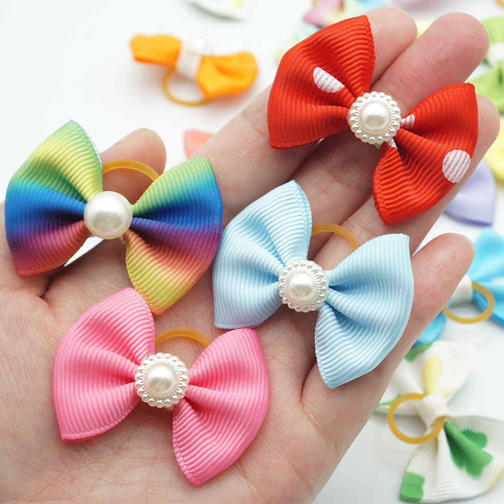 10 piezas de lazos para perros, cinta bonita, accesorios para perros, cuatro tipos, 36 colores, lazos para el pelo para mascotas con banda de goma elástica, de navidad