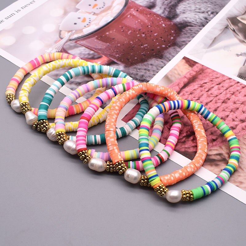 Boho parelbedelarmbanden van polymeerklei met 6mm kralen, armband voor dames, zomerse strandarmbanden, 2022