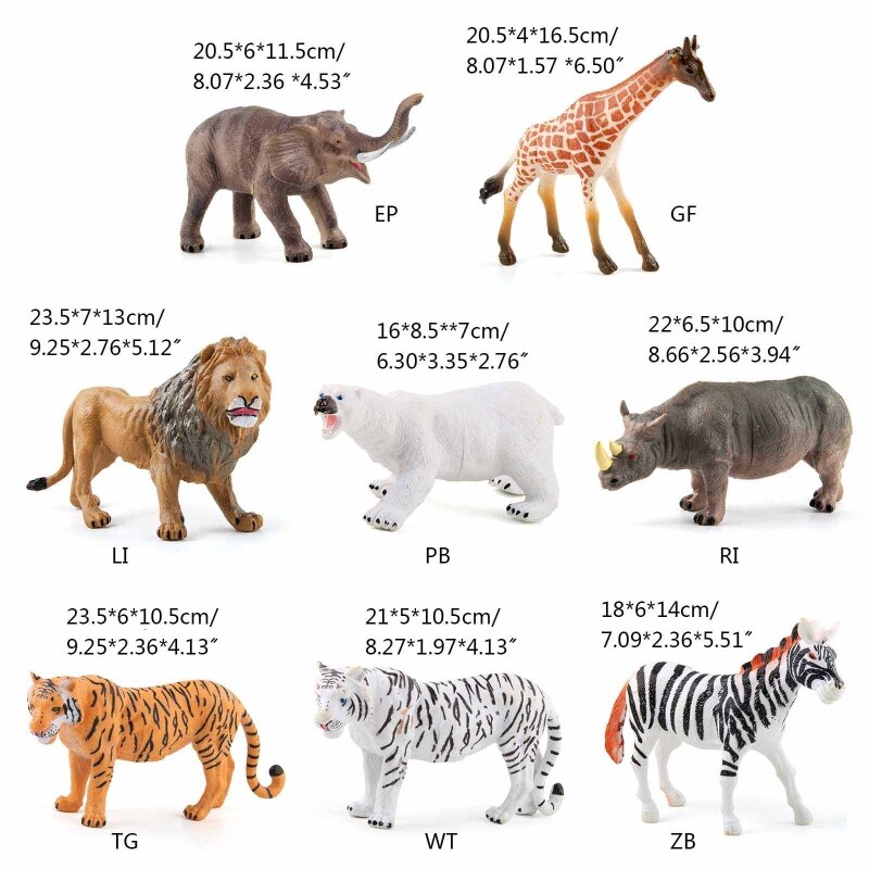 Animal Figurines Toys Preschool Educational Zebra/Polar Bear/Elephant/Tiger/Lion/Rhino Forest Animals Sets Cupcake Decor