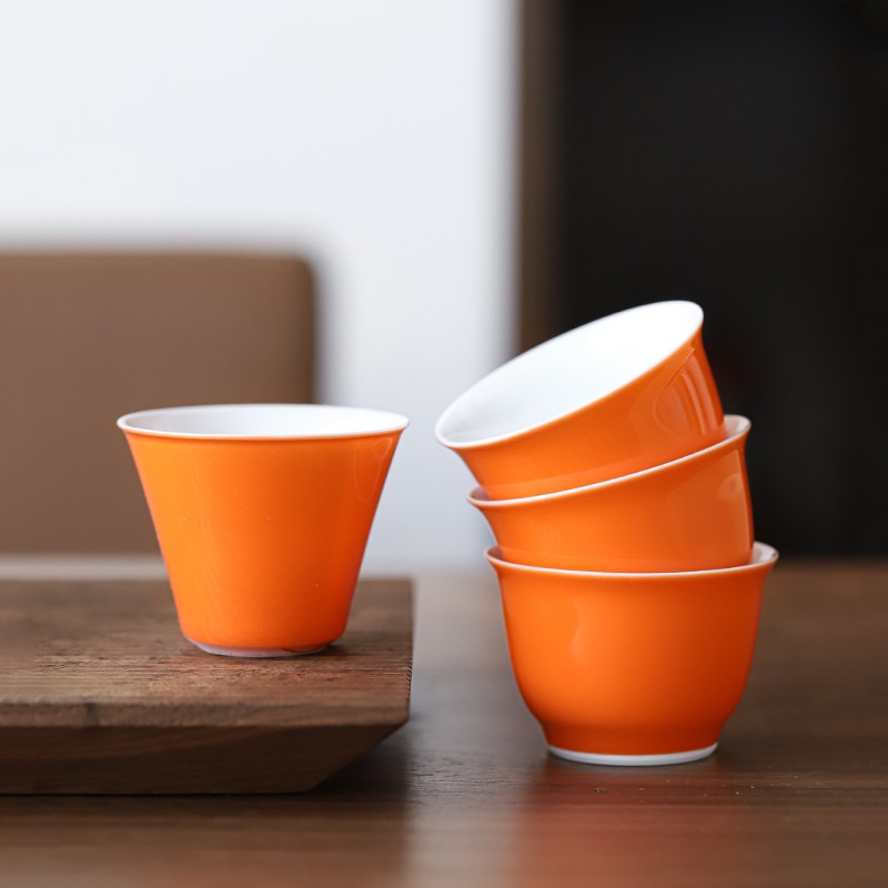 Japanese Handmade Tea Set Ceramic Glaze Orange Ceramic Glaze Bone China Bowl Cumbuca De Porcelana Home Cup AC50TC