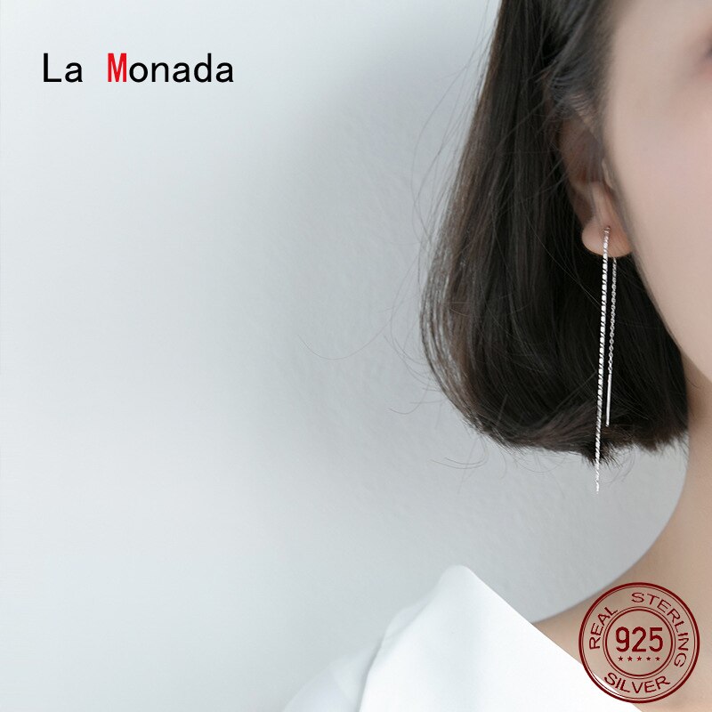 La Monada Long Chain Hang Dangle Earrings For Women Silver Minimalist Tassel Fine Jewelry Earrings Korean Silver 925 Women