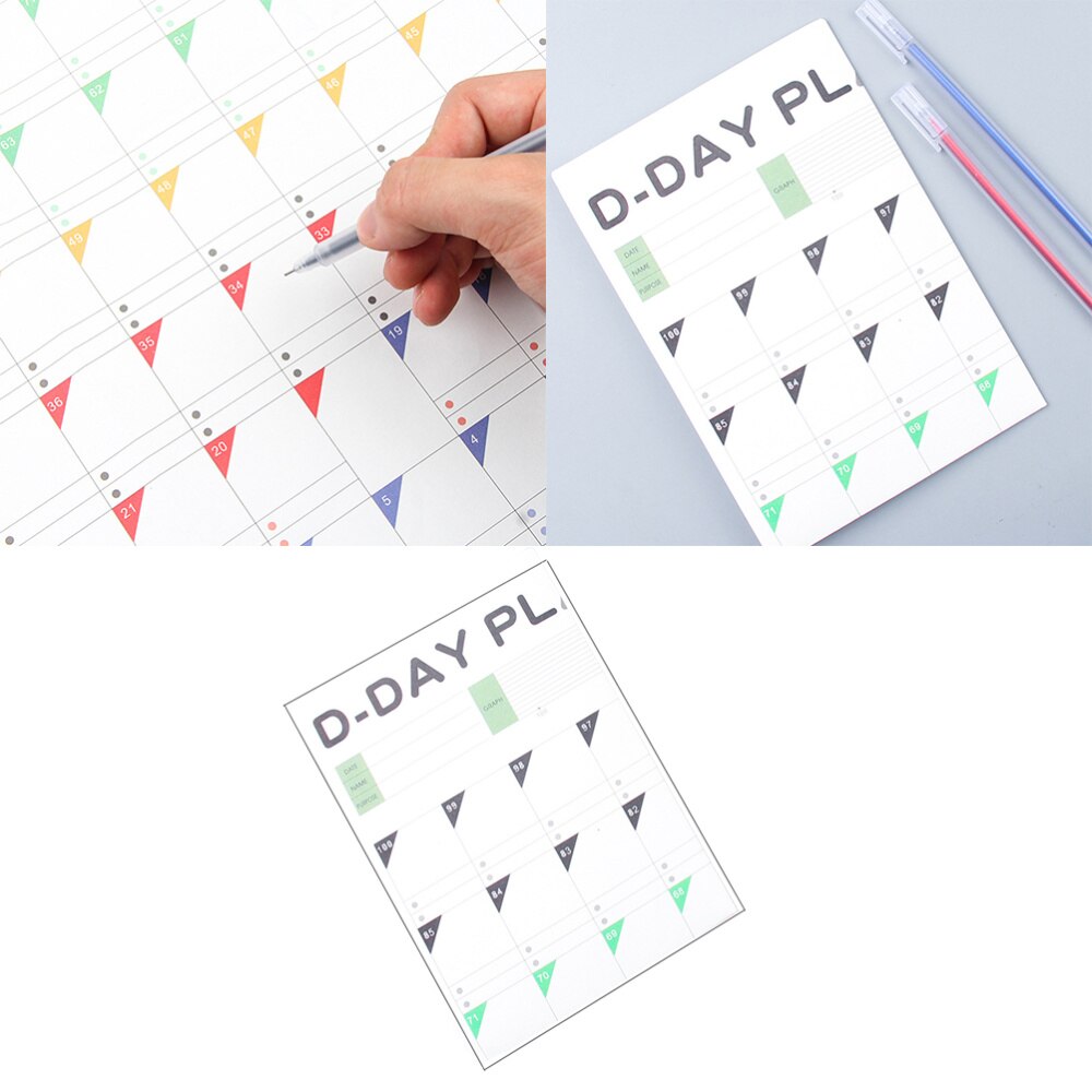 Year 100 Day Countdown Calendar Learning Schedule Periodic Planner Table for Kids Study Planning Learning Supplies(Whi