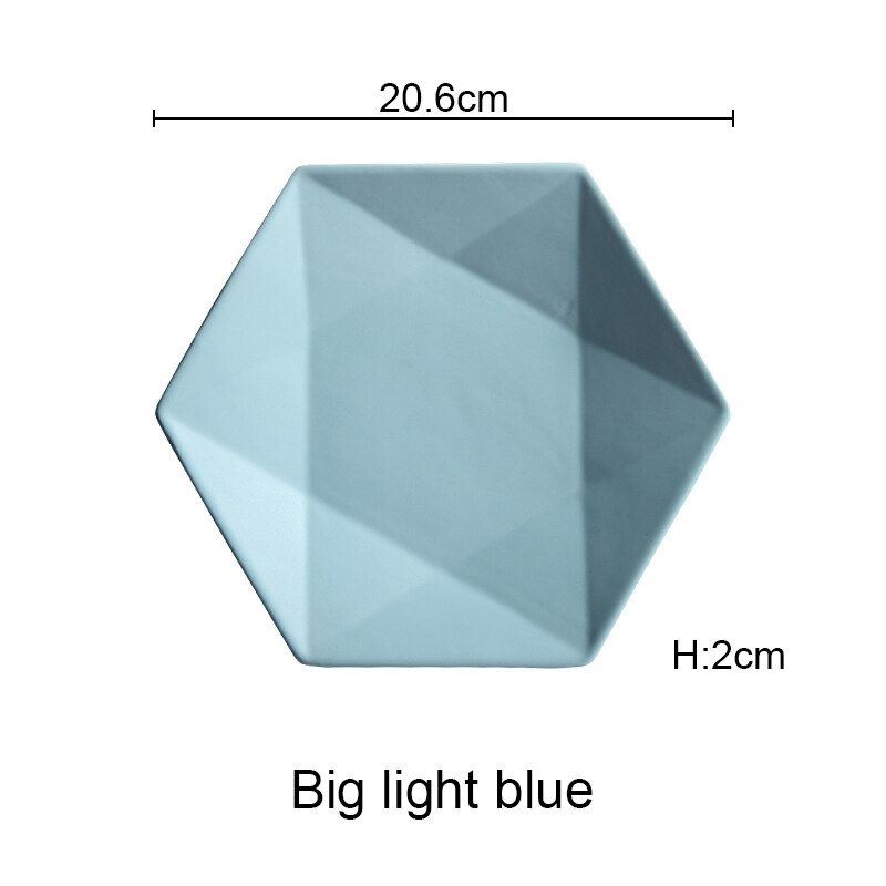 Ceramic Dinner Plates Beef Plate Tableware Hexagonal Matte Dessert Dish Simple and Salad Cutter Dishes Akuhome: medium pink blue