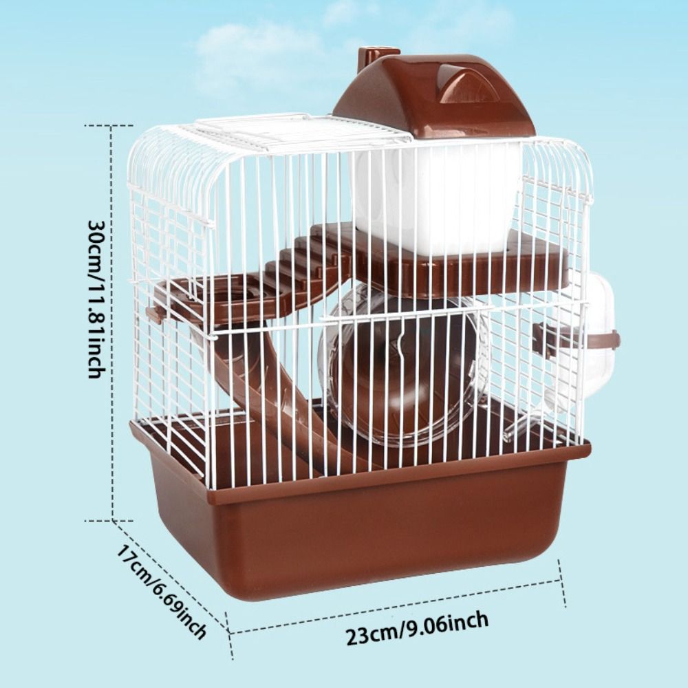 Ventilation Hamster Double-storey Villa Removable with Handle Pet Castle Cage Feeding Bottle with Running Wheel