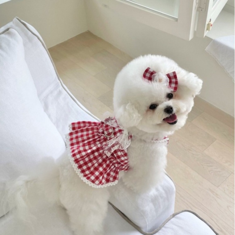 Pet Garden Style Retro prinsessenjurk Rode geruite hondenjurk met borst en rug kan worden getrokken en kleine huisdierjurk voor de zomer