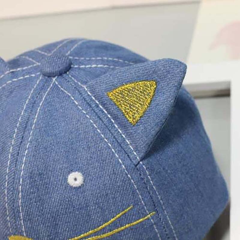 Denim Cotton Baby Cap Ears Beard Cartoon Cat Baseball Cap Summer Autumn Embroidery Cowboy Kids Boys Girls Sun Hat