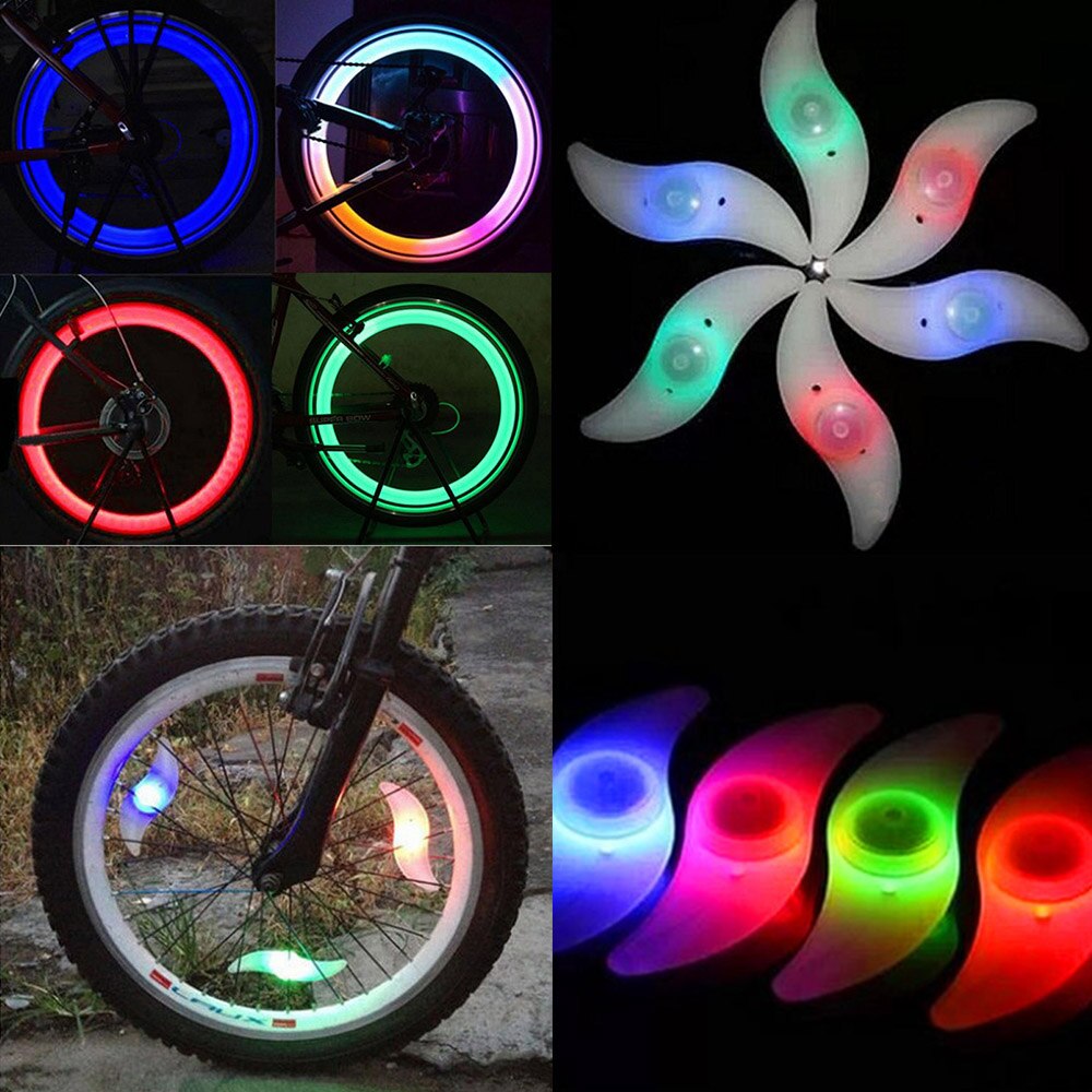 4 farver cykel lysende eger lys blinkende førte cykel cykling hjul ledning dæk advarsel lysende lampe indikator