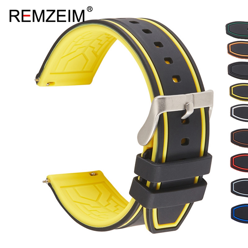 Premium Siliconen Horloge Band Quick Release Rubber Horloge Band 20Mm 22Mm 24Mm Horloge Band Horloge Vervanging Horlogeband groen: yellow-black / 22Mm