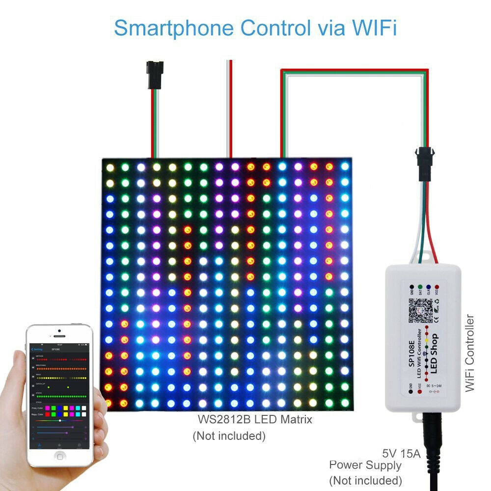 ws2812b Matrix Controller,SP108E WS2812B WS2811 LED WiFi Controller, iOS Android App Wireless Remote Control DC5V~24V for SK6812