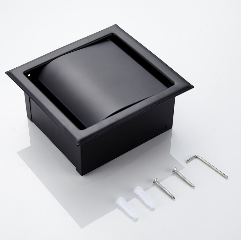 Modern Wall Mount Matte Black Toilet Paper Holder Bathroom Black Roll Paper Box Embedded Tissue Holder