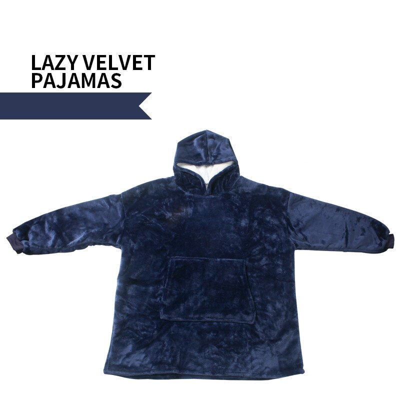 Tv Fleece Sweater Trui Dikke Jassen Flanellen Deken Reizen Fleece Hooded Deken Zachte Wearable Deken Met Mouwen: Blauw