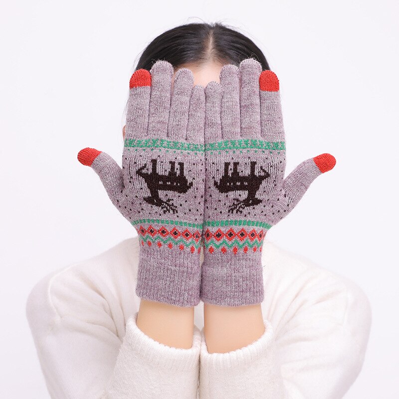 2018 kobiet Słodki łoś Jeleń płatek śniegu rękawiczki z dzianiny pełne palec zimowe rękawiczki z ekranem dotykowym rękawiczki na rękawiczki damskie Christmas prezent: DarkGray